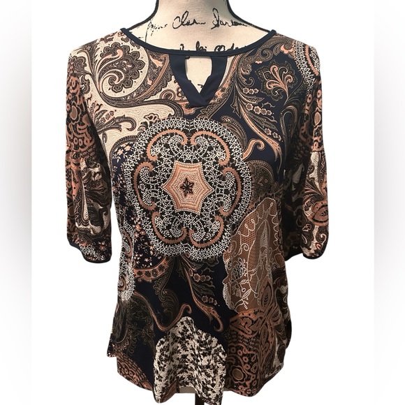 Espresso Brown and Tan Paisley Blouse - Picture 1 of 3